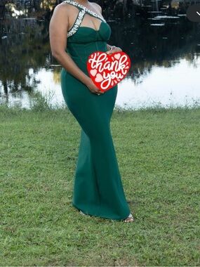 Emerald Green Maxi Mermaid Skirt with Embellished Straps - Women's Formal Dress